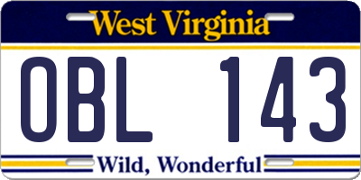 WV license plate OBL143