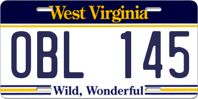 WV license plate OBL145