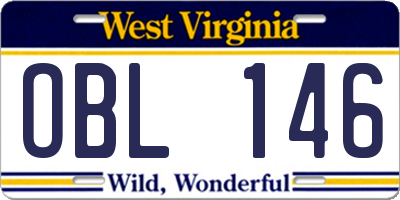 WV license plate OBL146
