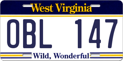WV license plate OBL147