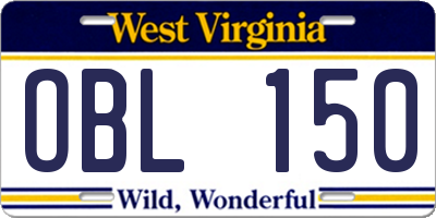 WV license plate OBL150