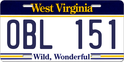 WV license plate OBL151