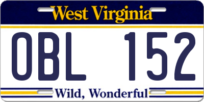 WV license plate OBL152