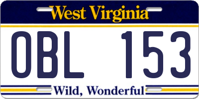 WV license plate OBL153