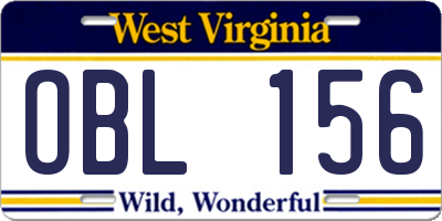 WV license plate OBL156