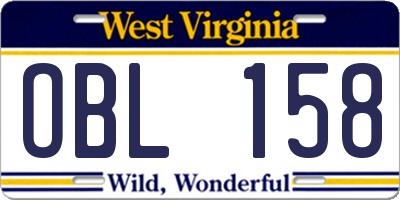 WV license plate OBL158