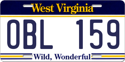 WV license plate OBL159
