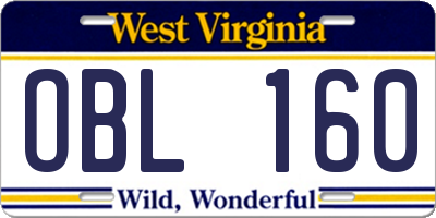 WV license plate OBL160