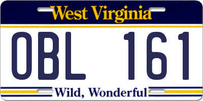 WV license plate OBL161