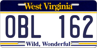 WV license plate OBL162