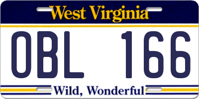 WV license plate OBL166