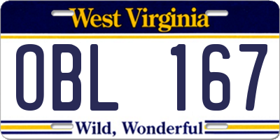 WV license plate OBL167