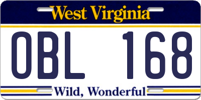 WV license plate OBL168
