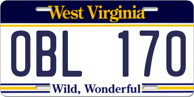 WV license plate OBL170