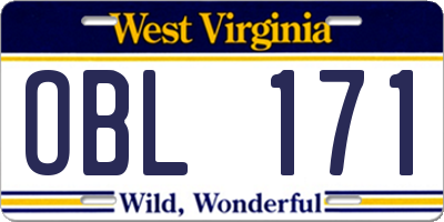 WV license plate OBL171