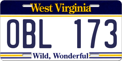 WV license plate OBL173