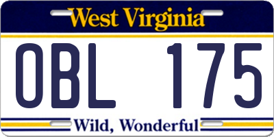 WV license plate OBL175