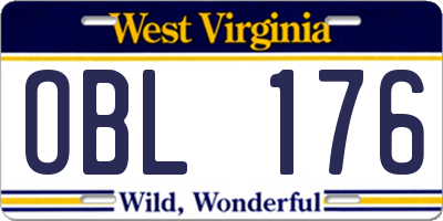 WV license plate OBL176
