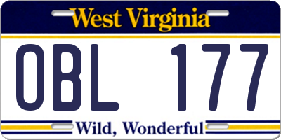WV license plate OBL177