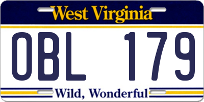 WV license plate OBL179