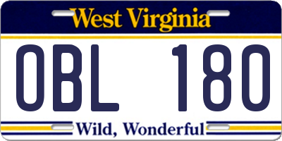 WV license plate OBL180