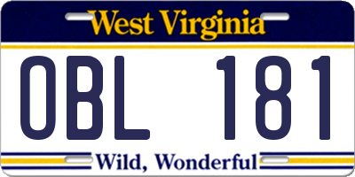 WV license plate OBL181