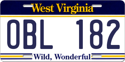 WV license plate OBL182