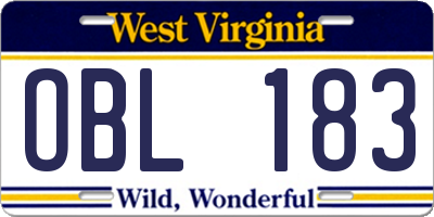 WV license plate OBL183