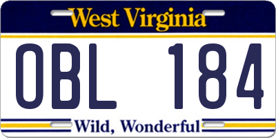WV license plate OBL184