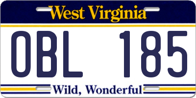 WV license plate OBL185