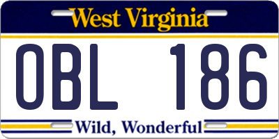 WV license plate OBL186