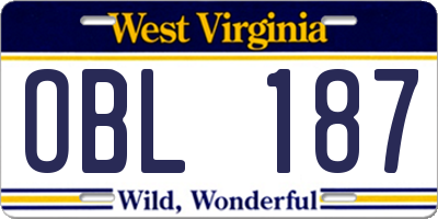 WV license plate OBL187