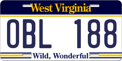 WV license plate OBL188