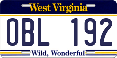 WV license plate OBL192
