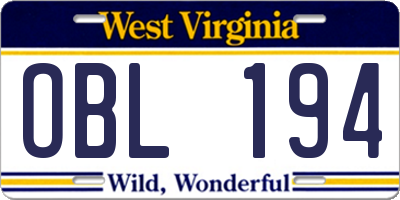 WV license plate OBL194