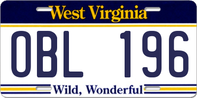 WV license plate OBL196