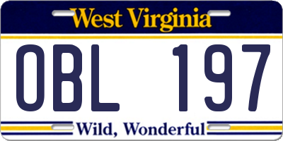 WV license plate OBL197