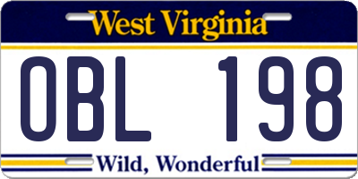 WV license plate OBL198