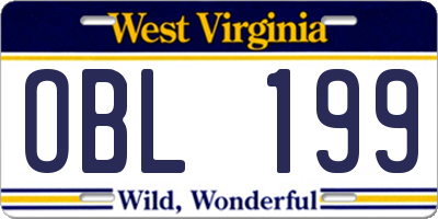 WV license plate OBL199
