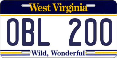 WV license plate OBL200