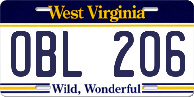 WV license plate OBL206