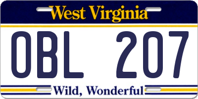 WV license plate OBL207