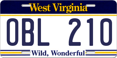 WV license plate OBL210