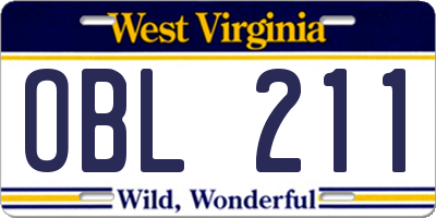 WV license plate OBL211
