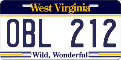 WV license plate OBL212