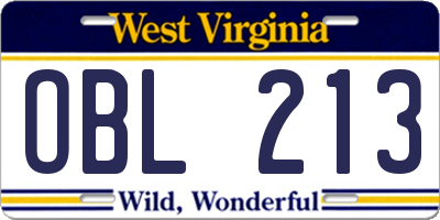 WV license plate OBL213