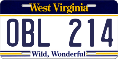 WV license plate OBL214
