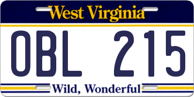 WV license plate OBL215