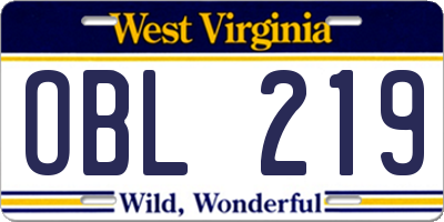 WV license plate OBL219