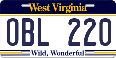 WV license plate OBL220